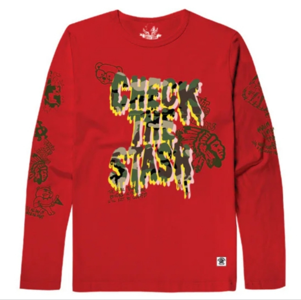 NWT Hustle Gang Red Graphic Tee Long Sleeve Crewneck 3X Plus Size Streetwear